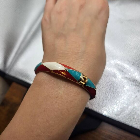 Vintage 80s Hinged Harlequin Bracelet - Picture 3 of 5